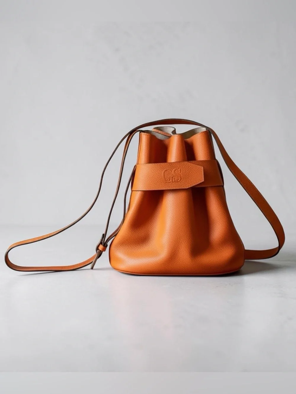 Leather Bucket Crossbody Bag - Orange